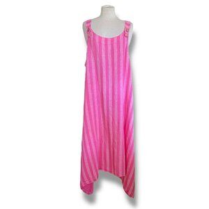 Women's Pink Striped Midi Dress - Casual Sleeveless